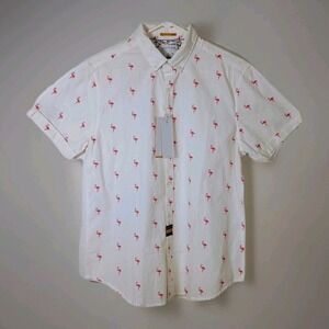 NWT Cactus Man Ricky Singh White Pink Flamingo Men's Short Sleeve Shirt M